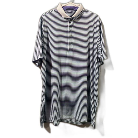 Men's Greyson Performance Golf Polo Shirt Stripe Purple Mint White Size XL - Picture 1 of 4